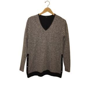 Theory Grey black stripe cotton blend V-neck pullover LS Top